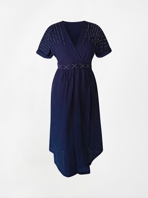 indigenous organic cotton wrap dress blue (medium)