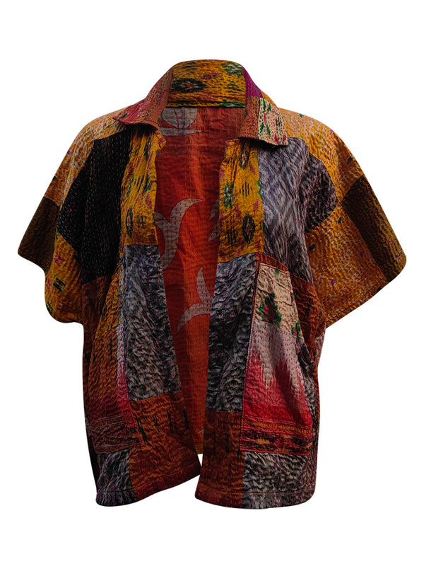 kantha reversible short silk poncho kapi