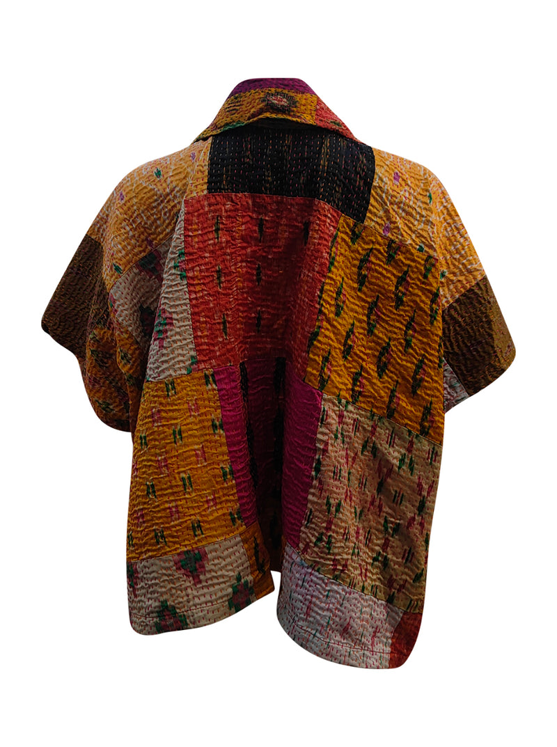 kantha reversible short silk poncho kapi