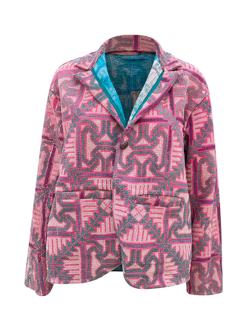 kantha reversible collar jacket lila