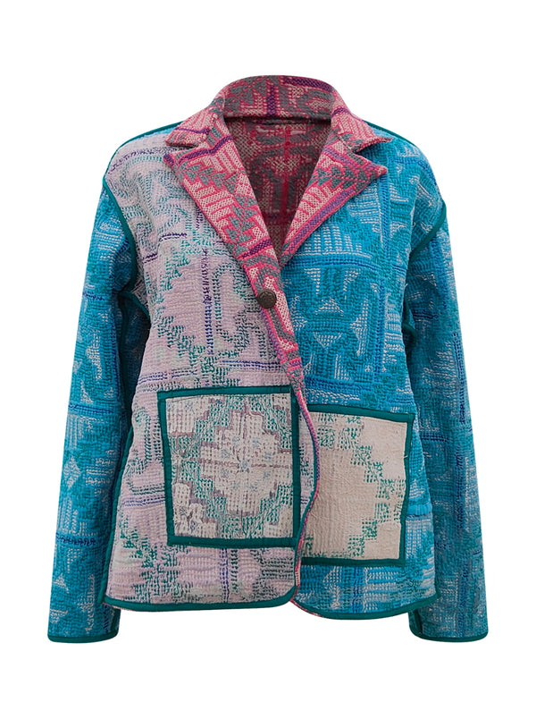 kantha reversible collar jacket lila