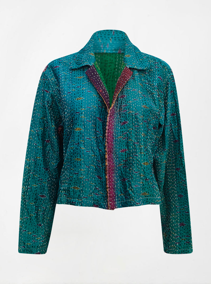 kantha vintage silk collar crop jacket sumita (holi)