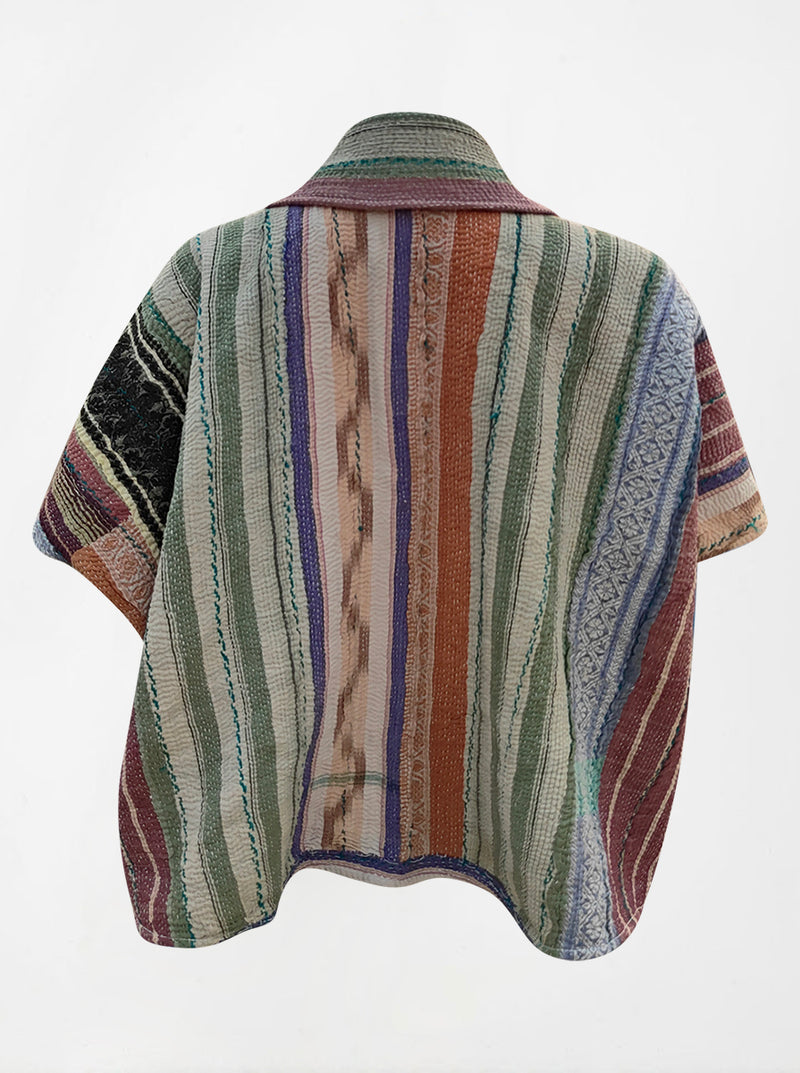 kantha vintage reversible short poncho samay (butterfly)