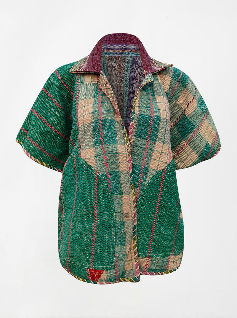 kantha vintage reversible short poncho susha(butterfly)