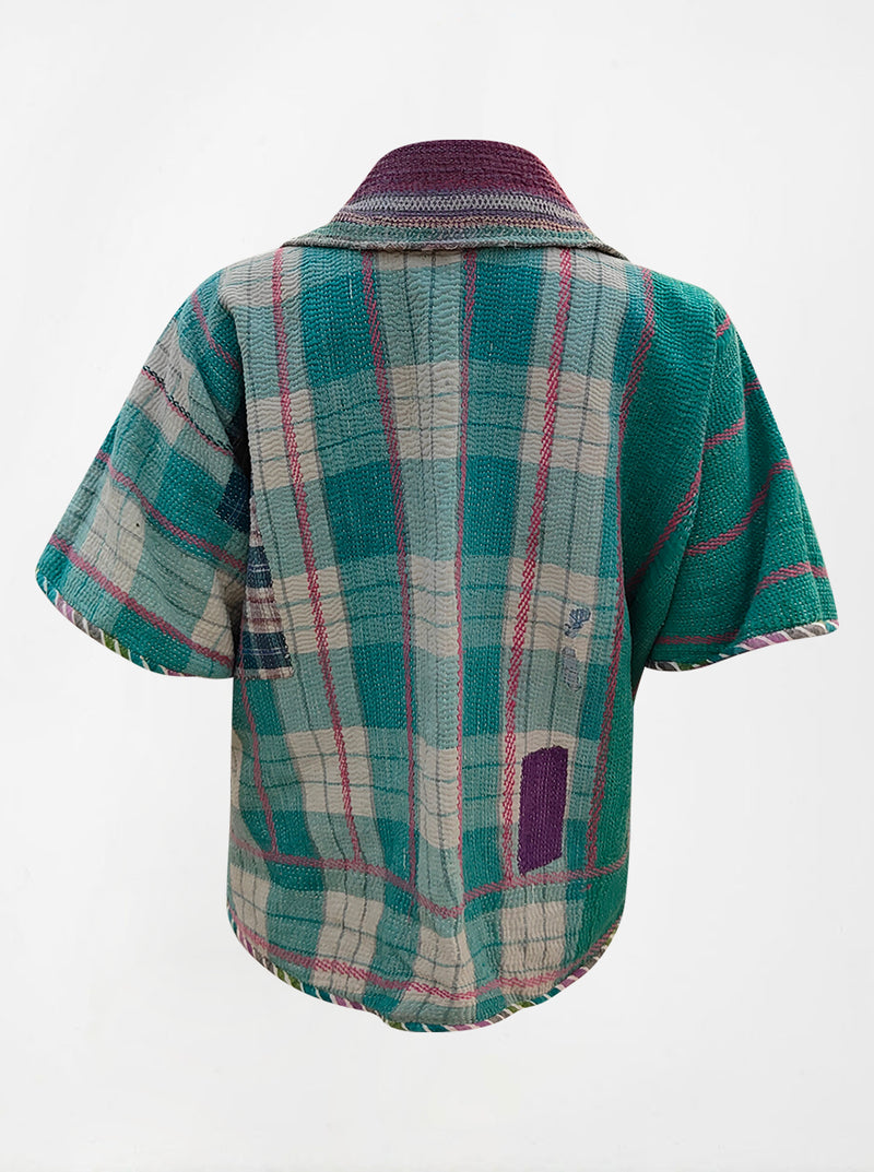 kantha vintage reversible short poncho susha(butterfly)
