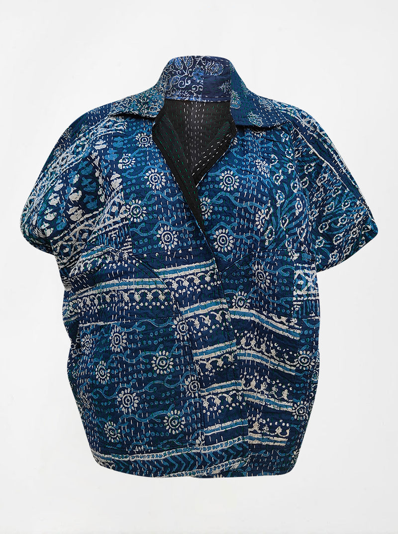 kantha vintage reversible short poncho vavra (butterfly)