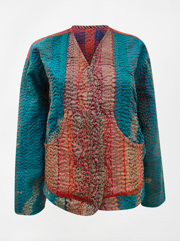 kantha vintage vest with sleeves divya (banarasi)