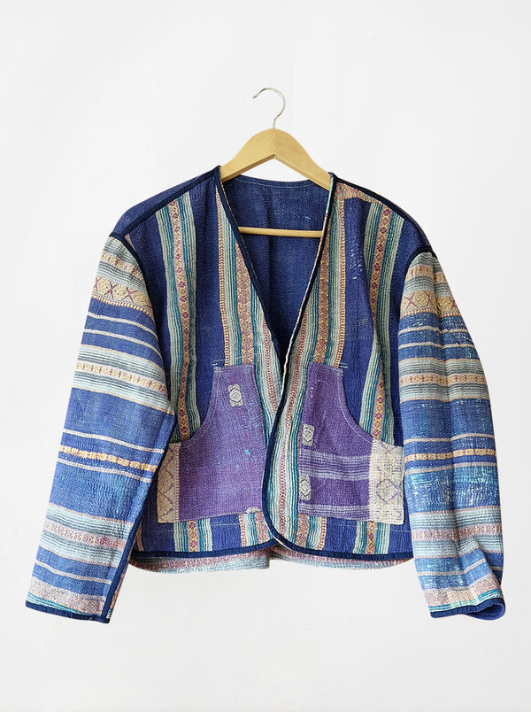 kantha vintage vest with sleeves ahaana (zari)