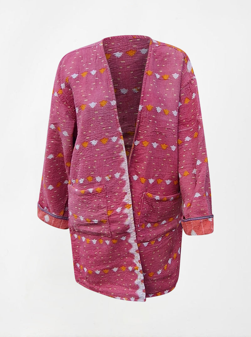 kantha reversible jacket sample orange pink