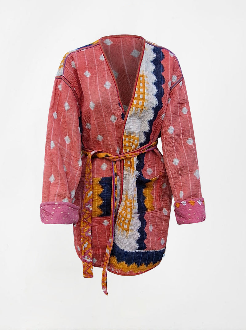kantha reversible jacket sample orange pink