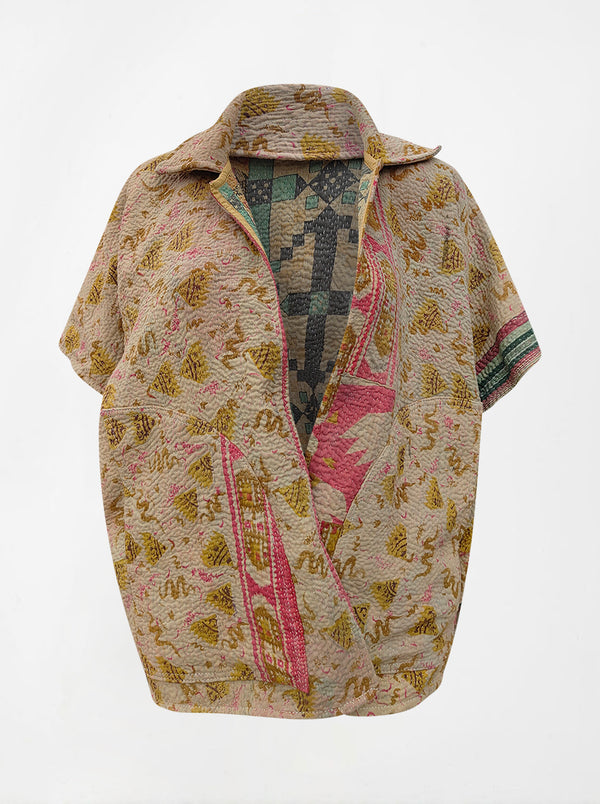kantha vintage reversible short poncho kiara (shravan)
