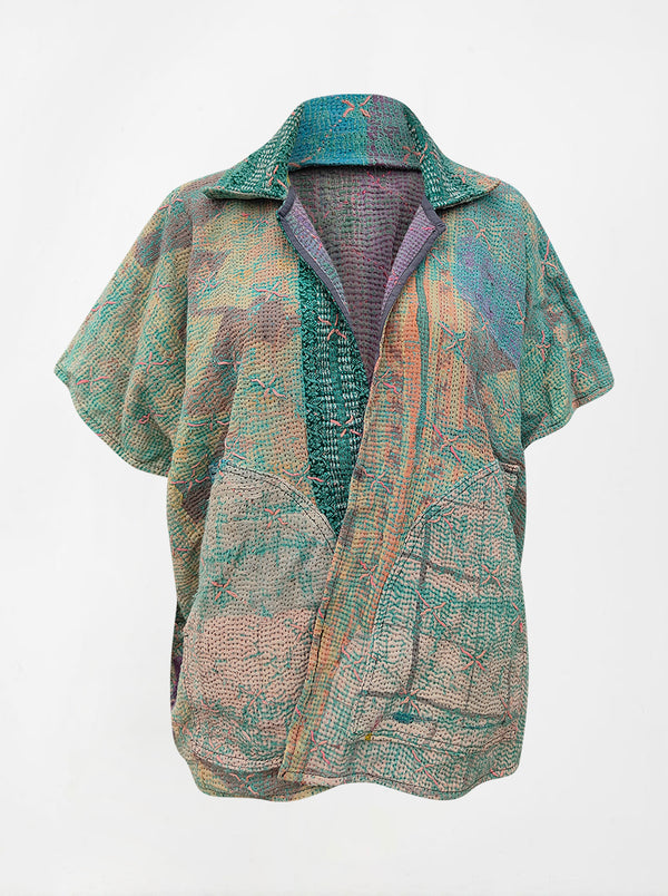 kantha vintage reversible short poncho alia (shravan)
