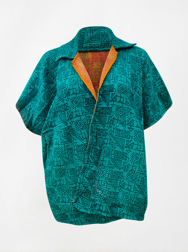 kantha vintage reversible short poncho sonam (shravan)