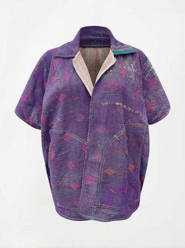 kantha vintage reversible short poncho rekha (shravan)