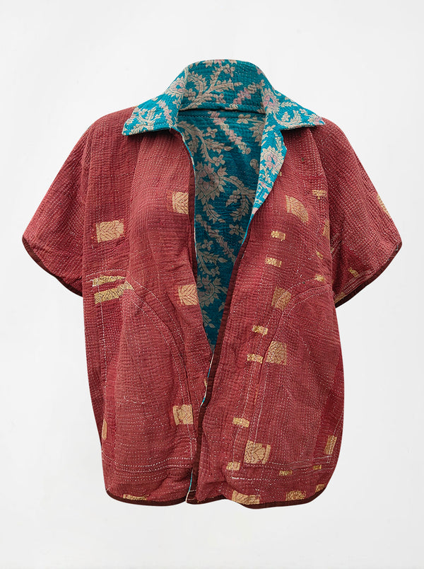 kantha vintage reversible short poncho shraddha (shravan)