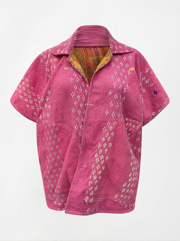 kantha vintage reversible short poncho monaly (shravan)