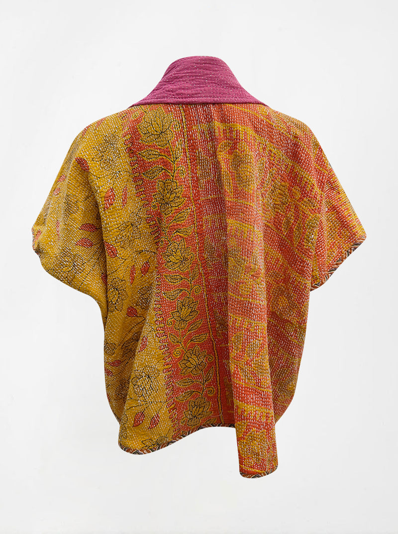 kantha vintage reversible short poncho monaly (shravan)