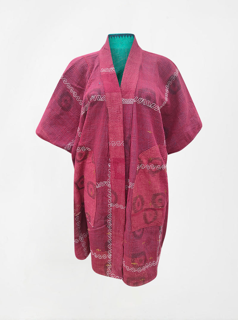 kantha vintage reversible long poncho sunja (zinda)