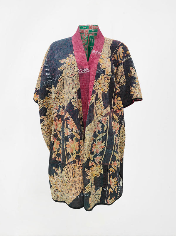 kantha vintage reversible long poncho sunja (zinda)