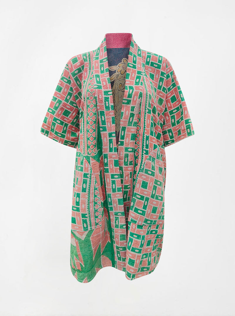 kantha vintage reversible long poncho sura (zinda)