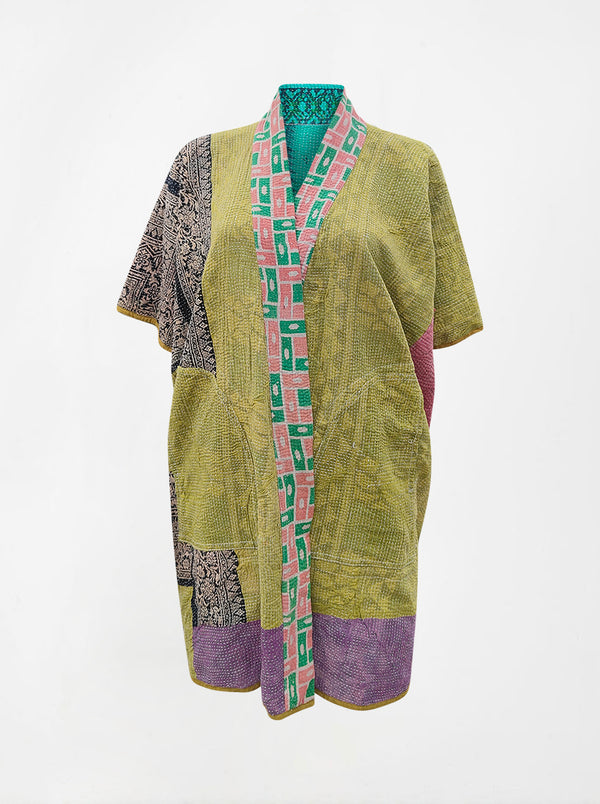 kantha vintage reversible long poncho sura (zinda)