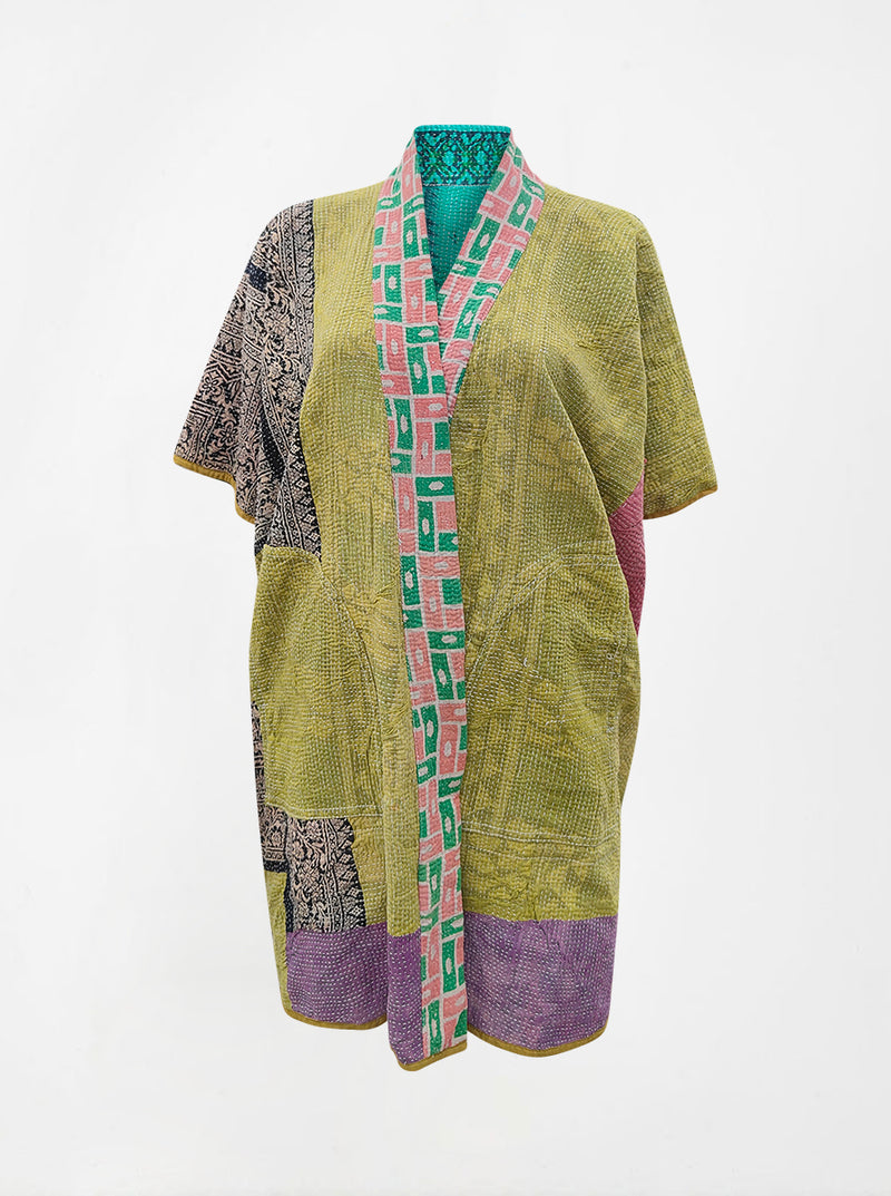 kantha vintage reversible long poncho sura (zinda)
