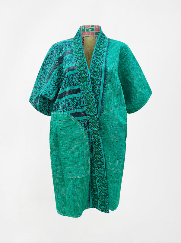 kantha vintage reversible long poncho saina (zinda)