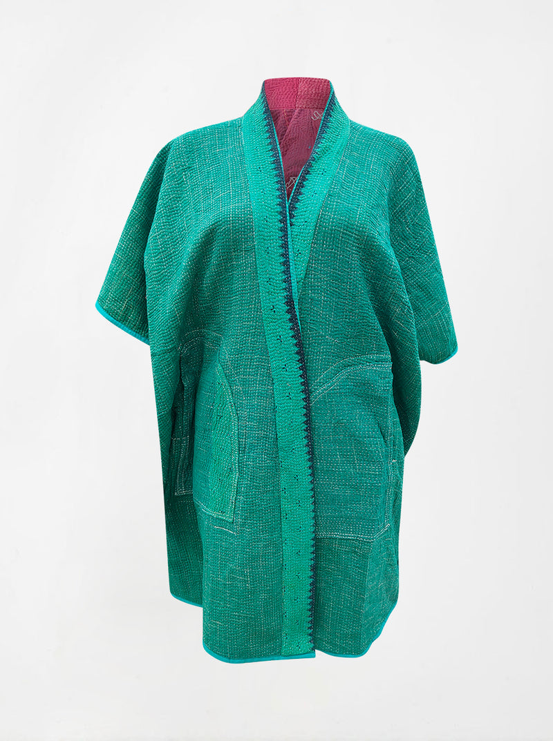 kantha vintage reversible long poncho saina (zinda)