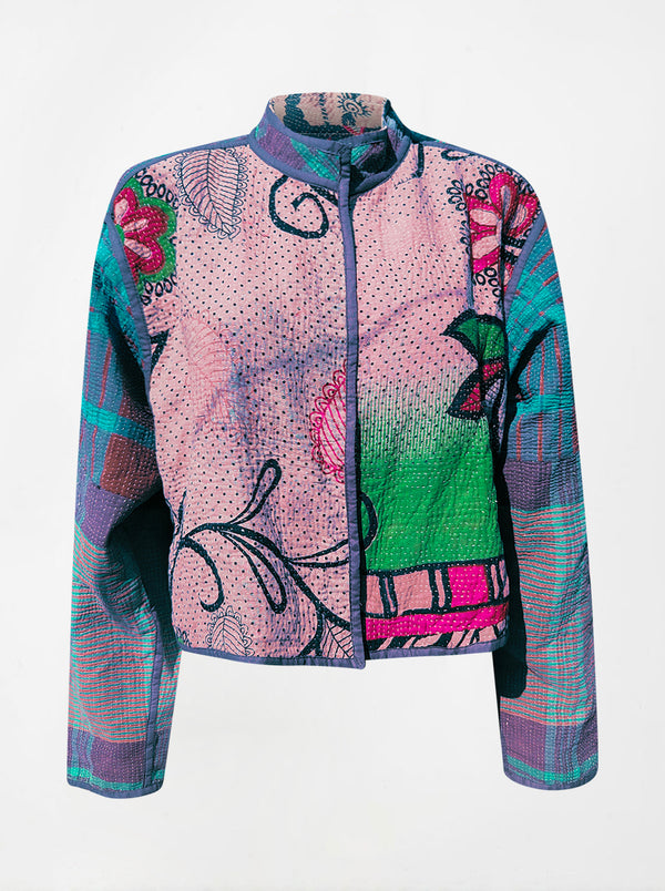 kantha vintage crop jacket shalu (Phool)