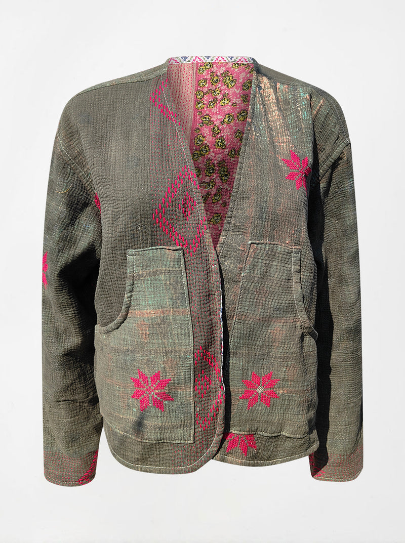 kantha vintage vest with sleeves charu (Phool)