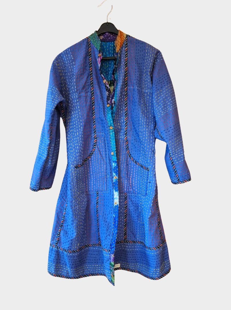 kantha vintage silk dress sample relove - size (M)