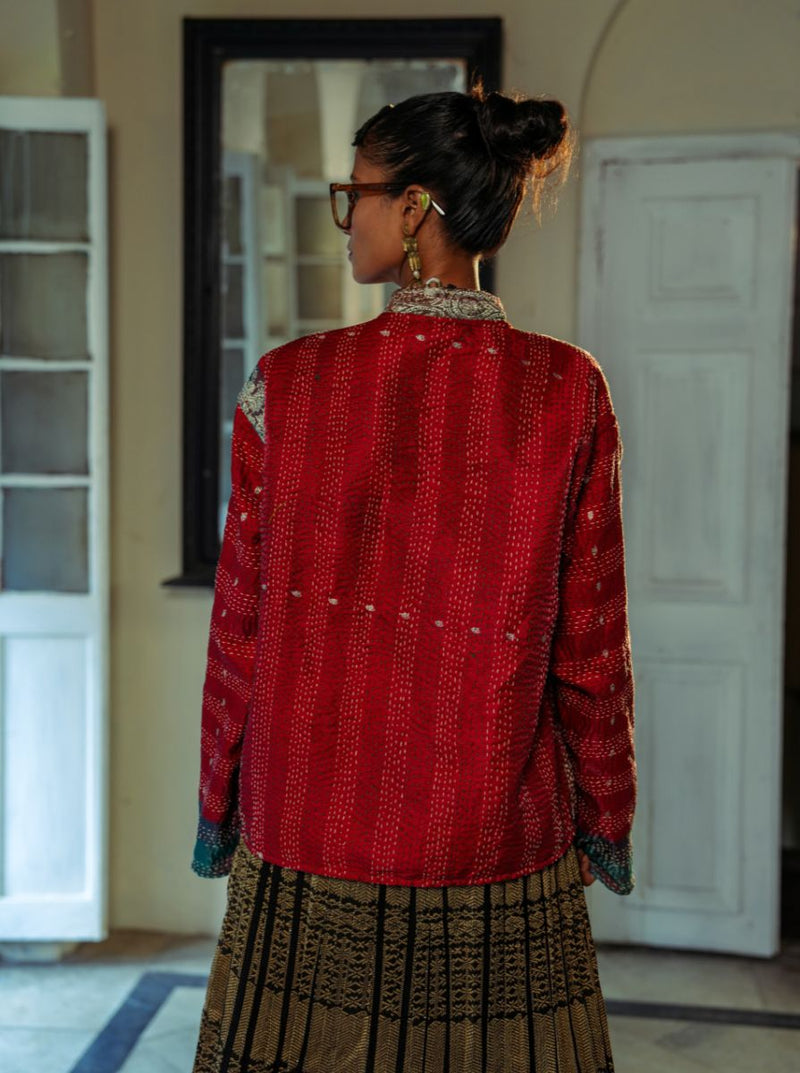kantha vintage reversible collar vest banaras katyayani (Zinda)
