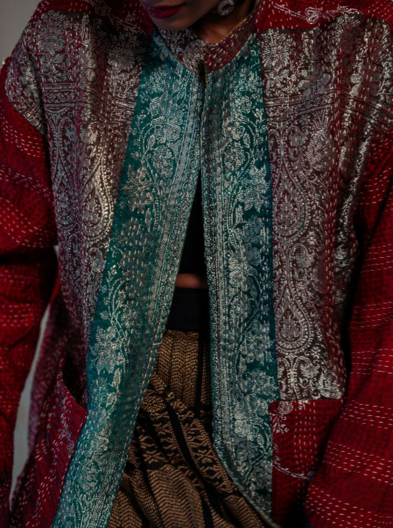 kantha vintage reversible collar vest banaras katyayani (Zinda)