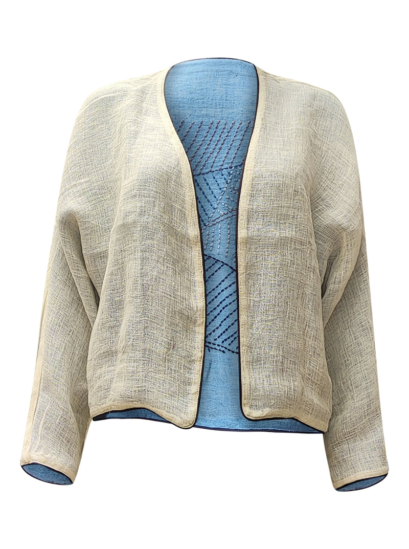 linen jacket blue white  - zero waste edition