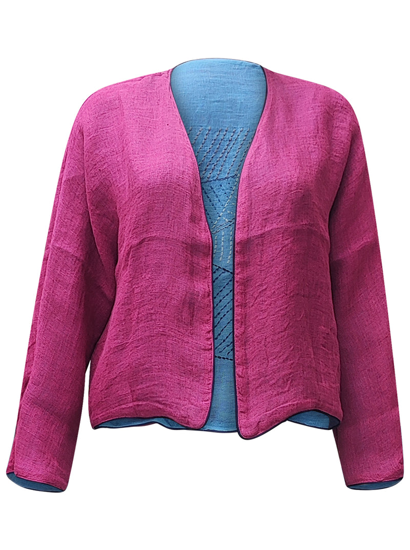 linen jacket blue pink  - zero waste edition