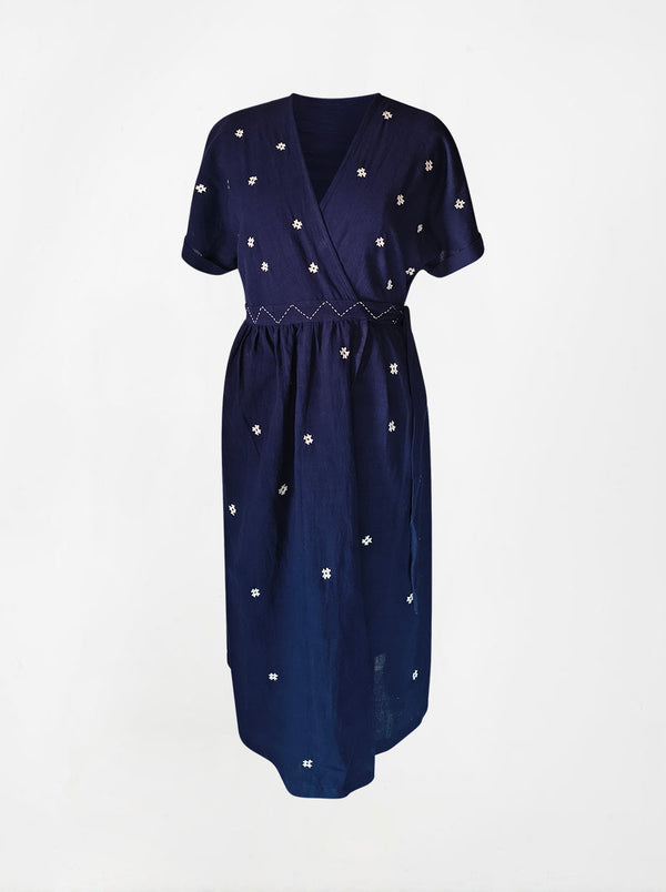 indigenous organic cotton wrap dress blue XL